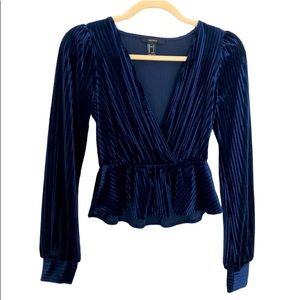 Forever 21 long sleeve v neck navy blouse Sz S